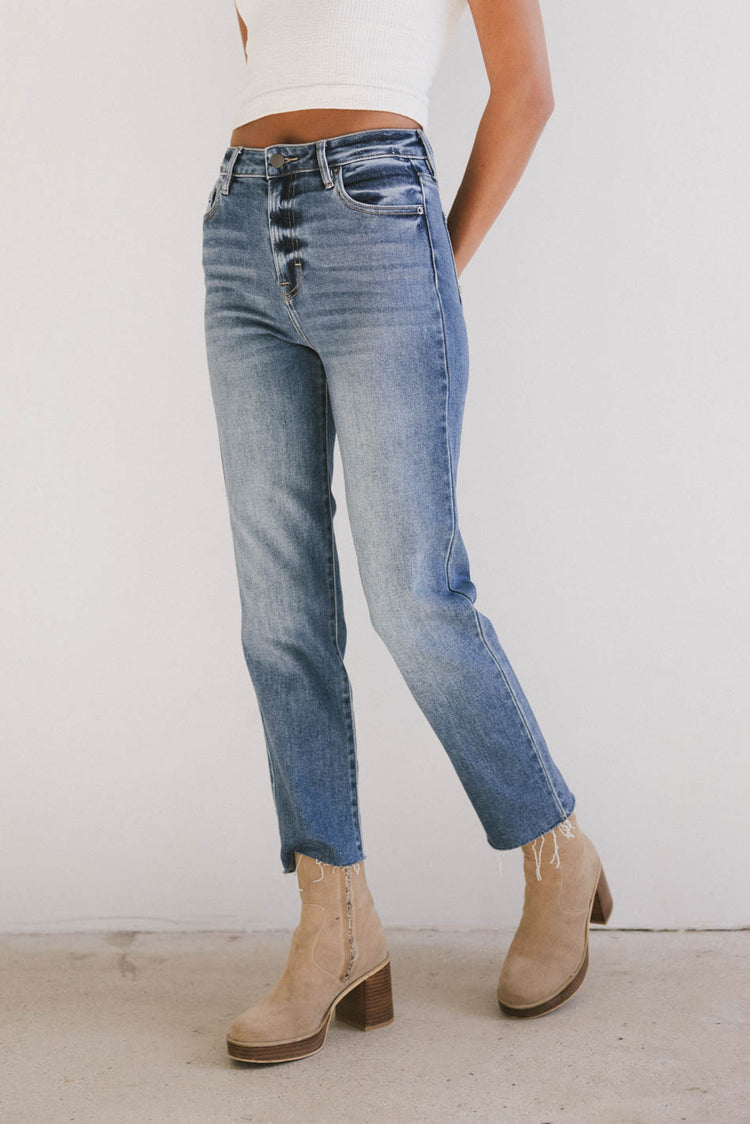 straight leg denim wash jeans