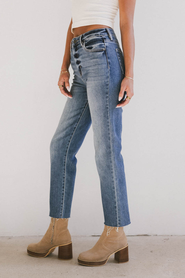 denim jeans with raw hem