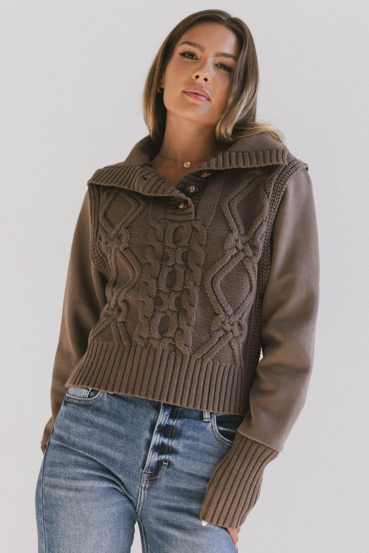 cable knit sweater with button collar