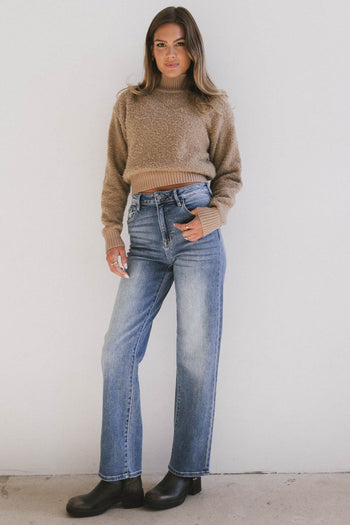 Eloise Mock Neck Sweater in Taupe - FINAL SALE