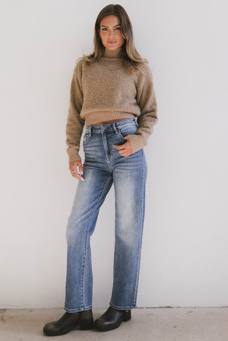 Eloise Mock Neck Sweater in Taupe