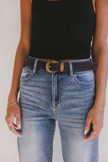 Lenny Suede Belt in Cognac