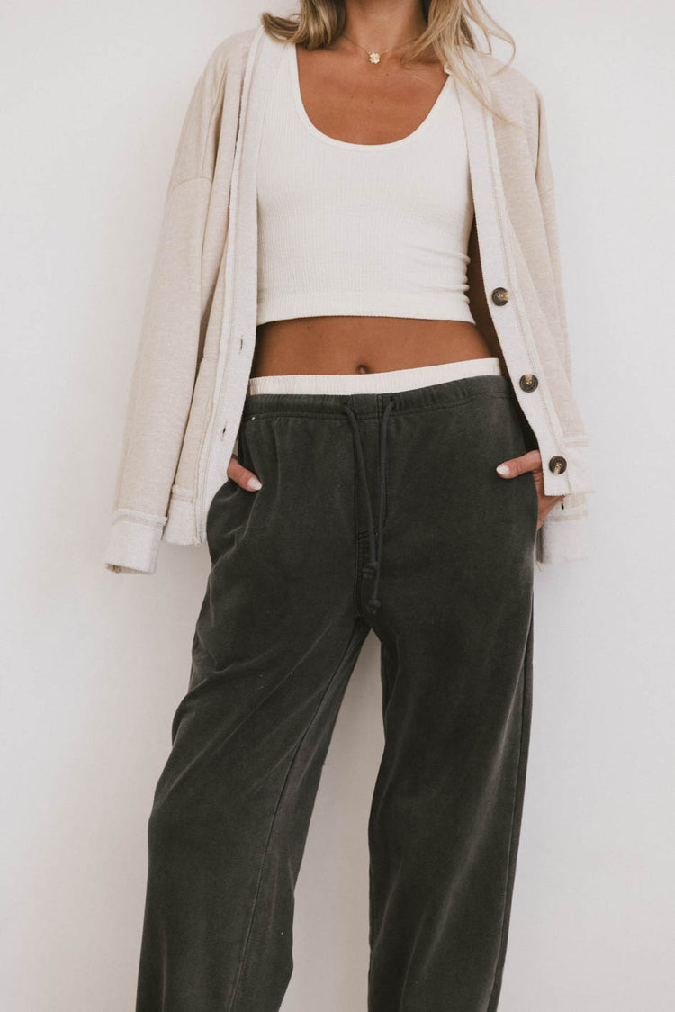 double waist pants in grey