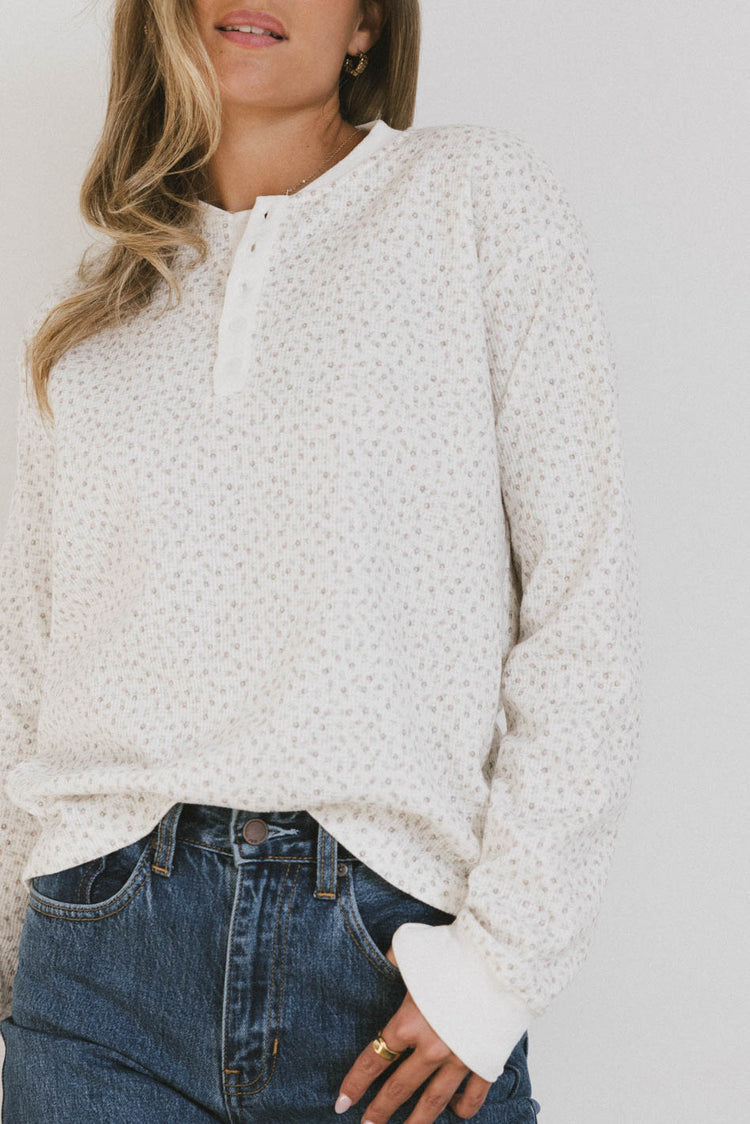 floral print top with buttons