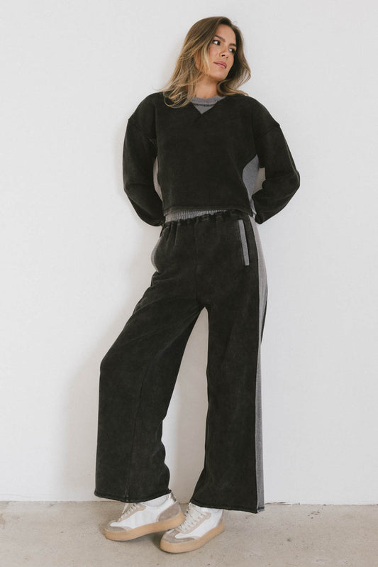 charcoal knit sweater with matching pants