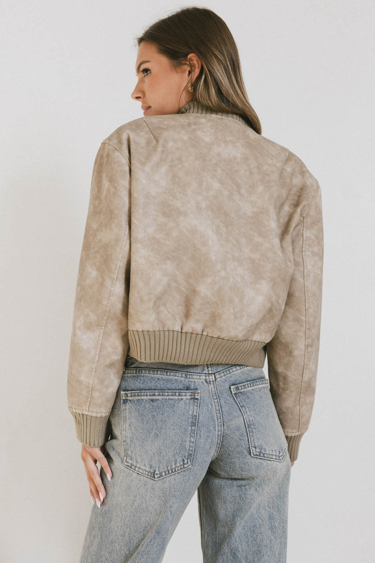 tan faux leather bomber