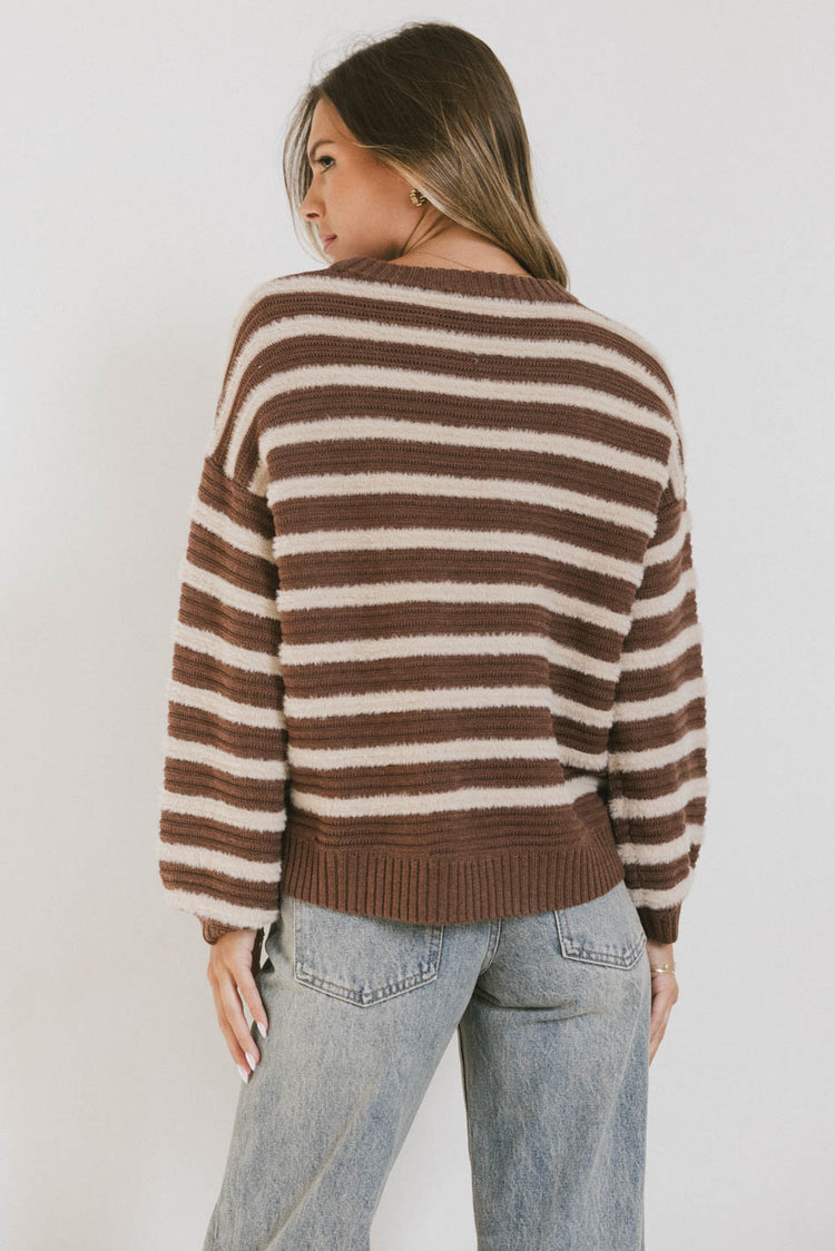 striped sweater in brown and taupe