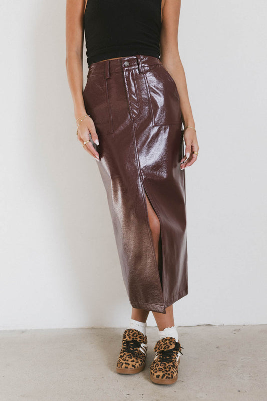 FAUX LEATHER MIDI SKIRT