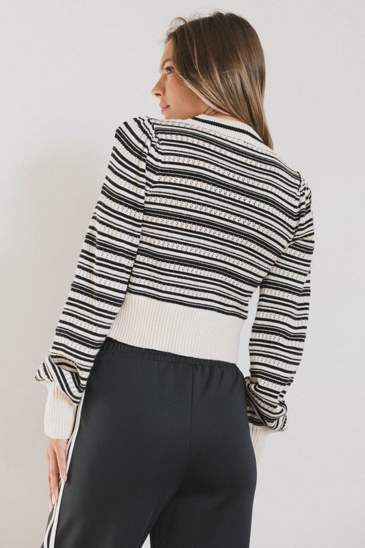 black and white knit cardigan