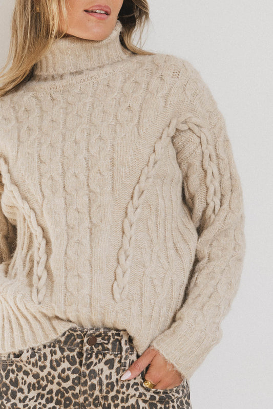 TURTLENECK CABLE KNIT SWEATER