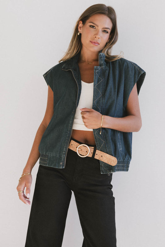 denim zip up vest