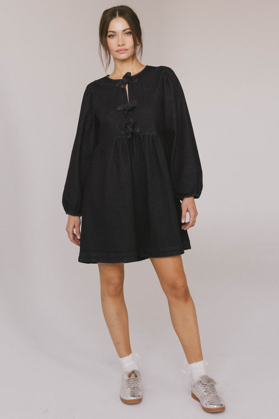 Tyler Peplum Mini Dress in Dark Wash - FINAL SALE Tyler Peplum Mini Dress in Dark Wash - FINAL SALE