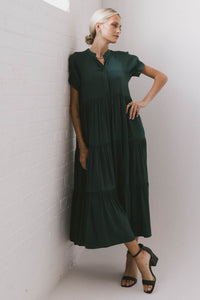 woven tiered dress in emerald