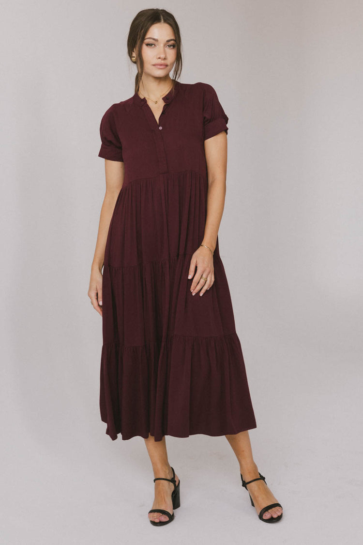 woven tiered midi dress