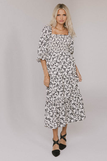 Kiran Floral Midi Dress in Cream - FINAL SALE