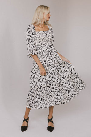 Kiran Floral Midi Dress in Cream - FINAL SALE