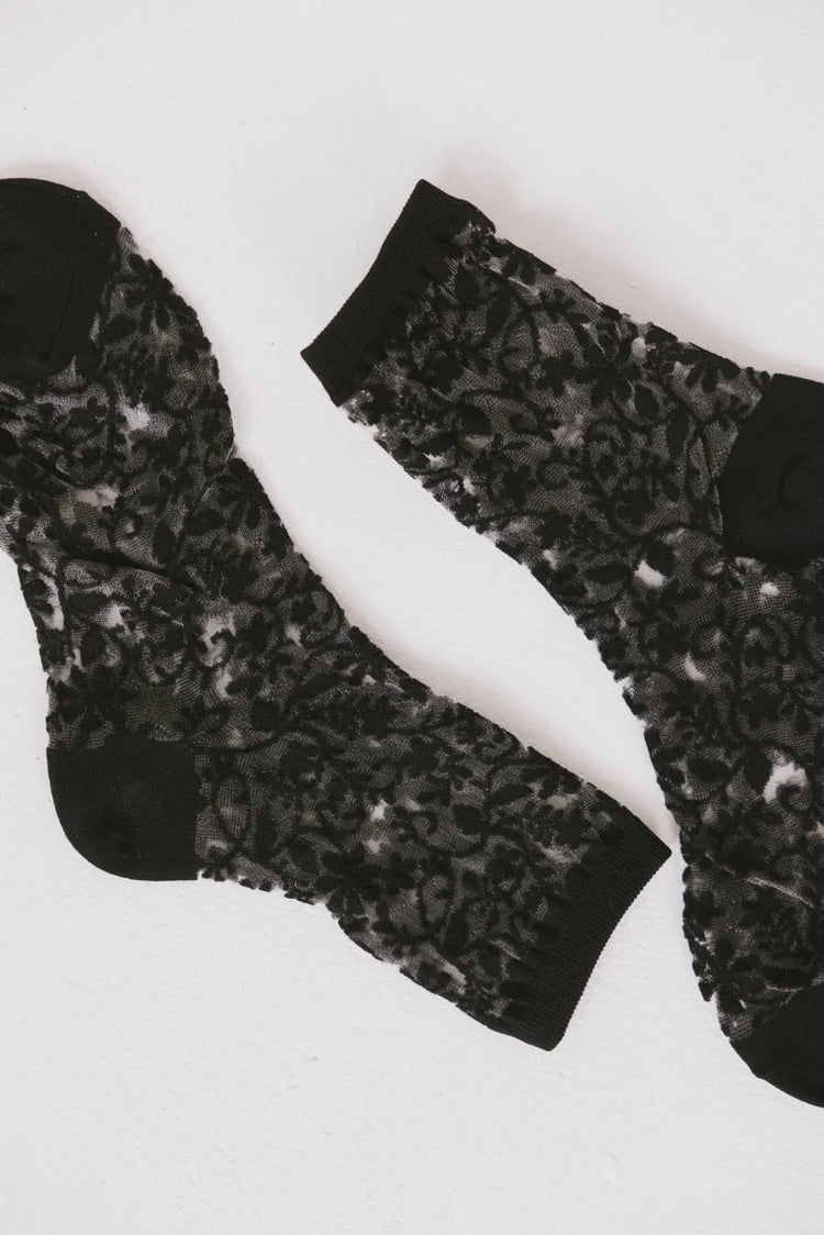 Embroidered floral socks in black 