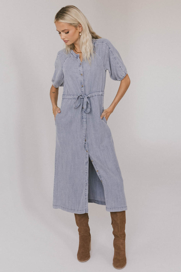 denim button front dress