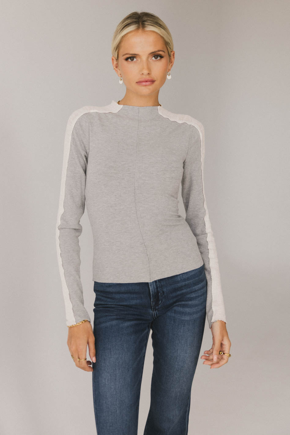 Cleo Ribbed Top in Grey - FINAL SALE