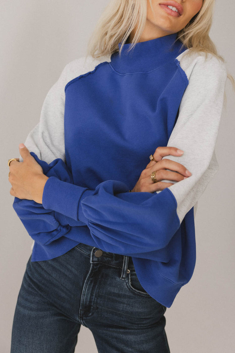 ivory and blue colorblock sweater