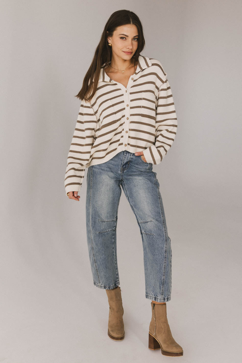 Harper Striped Cardigan in Olive - FINAL SALE