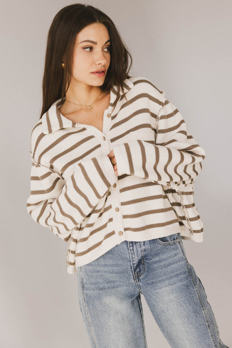 striped button front cardigan