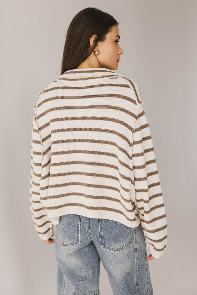 striped collared cardigan