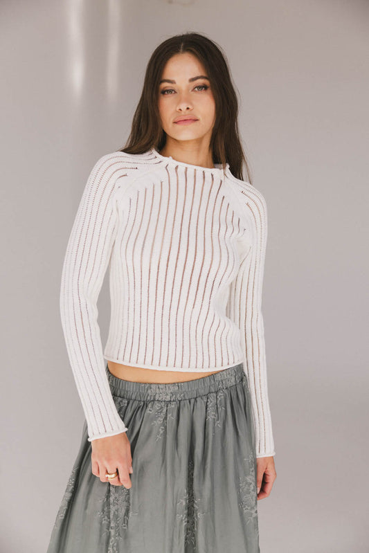 long sleeve white textured sweater