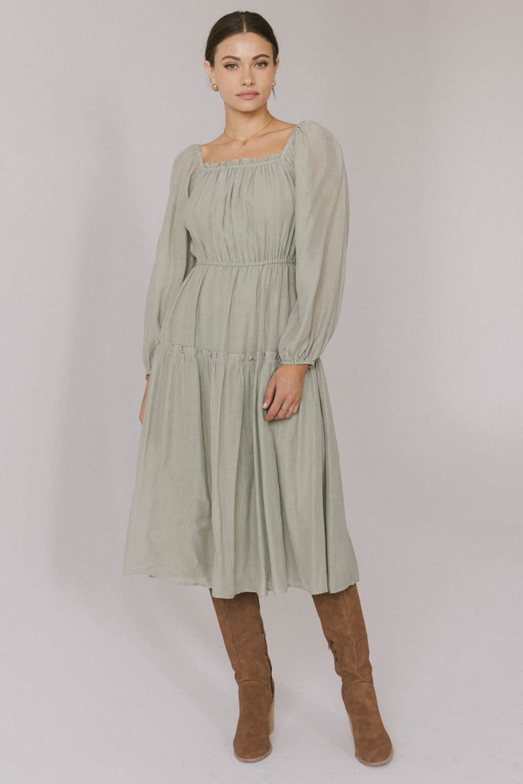 elastic waist midi dress in sage