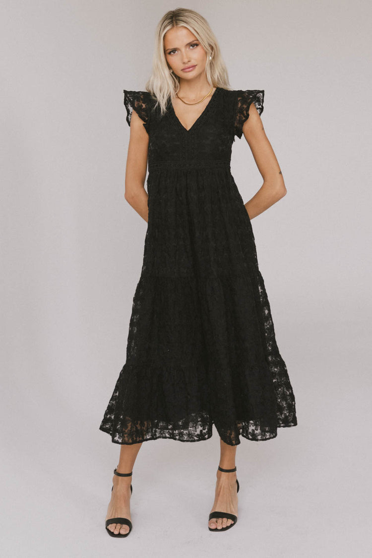 lace detail midi dress in black