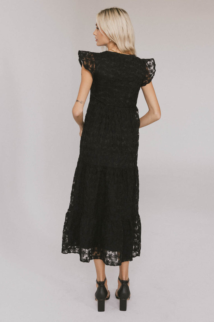 black lace detail short sleeve midi dress