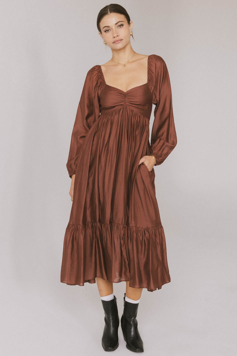 Rael Midi Dress in Brown - FINAL SALE Rael Midi Dress in Brown - FINAL SALE