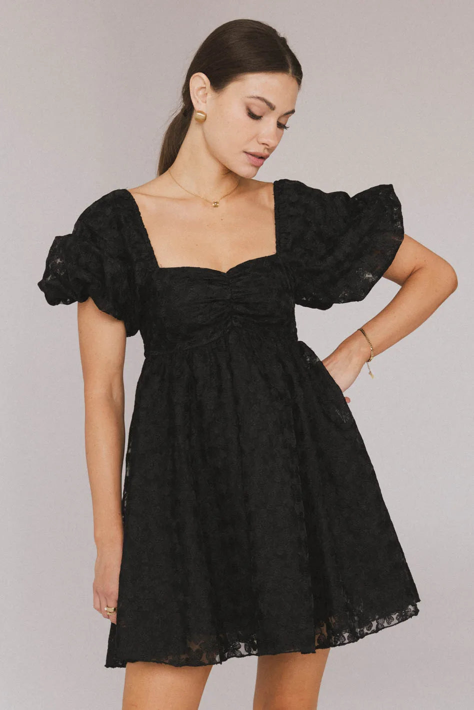 Elodie Floral Babydoll Dress in Black - FINAL SALE Elodie Floral Babydoll Dress in Black - FINAL SALE