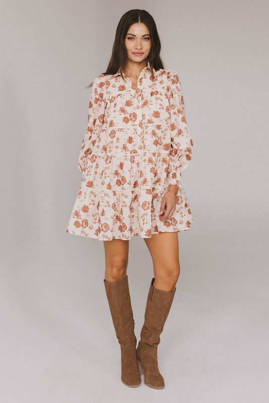 collar floral print mini dress