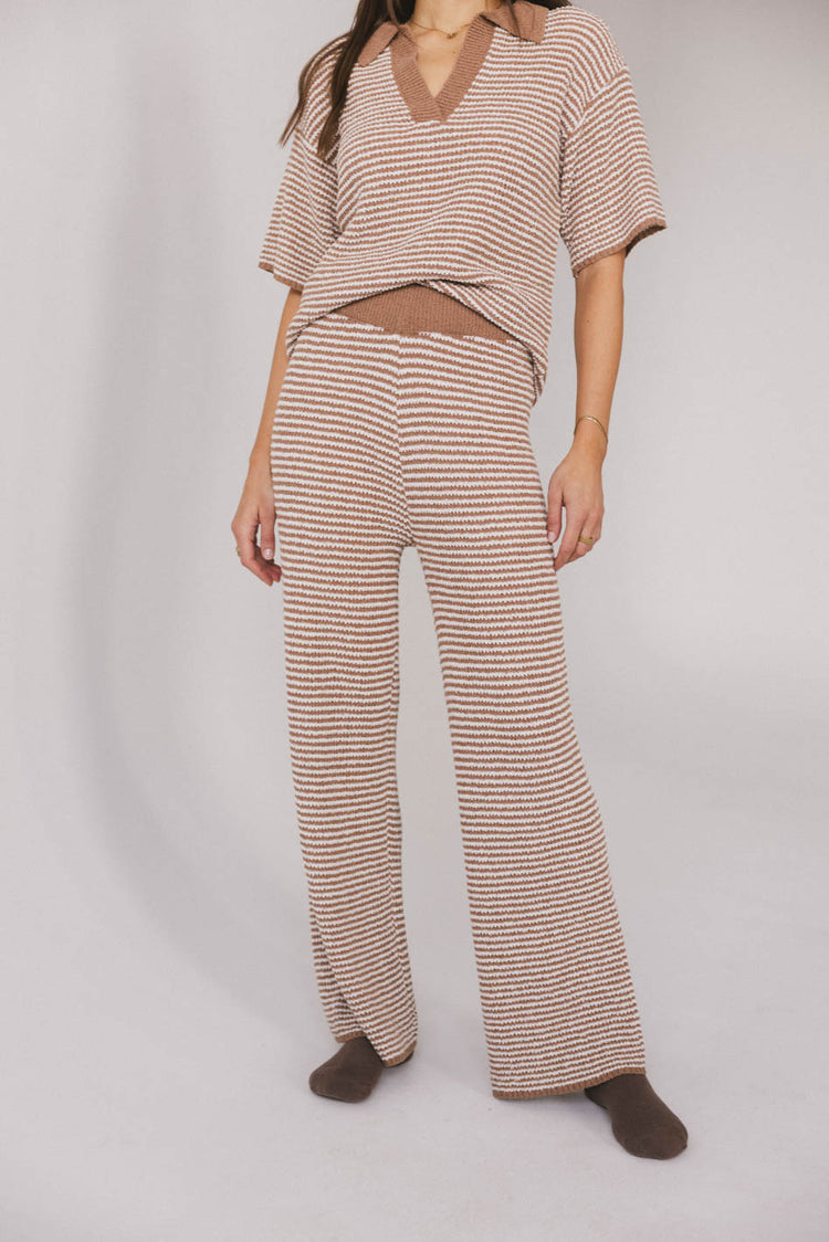 striped pants in taupe