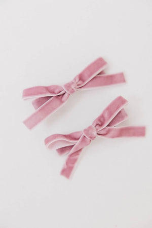 Mini Velvet Bow Clip in Pink