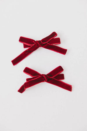 Mini Velvet Bow Clip in Wine