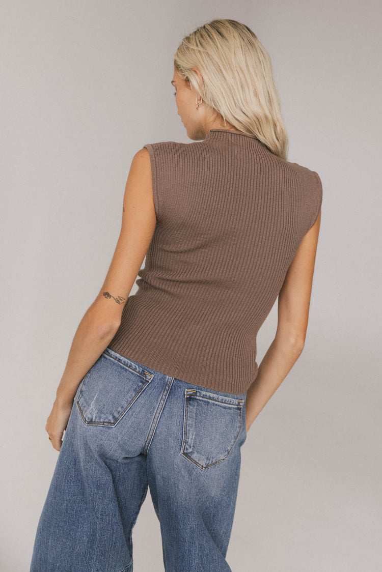 brown ribbed knit top