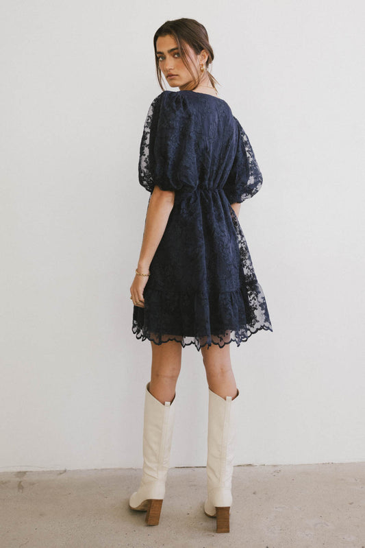 lace detail dress in navy