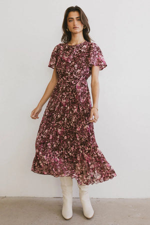 Mary Anne Floral Midi Dress in Brown