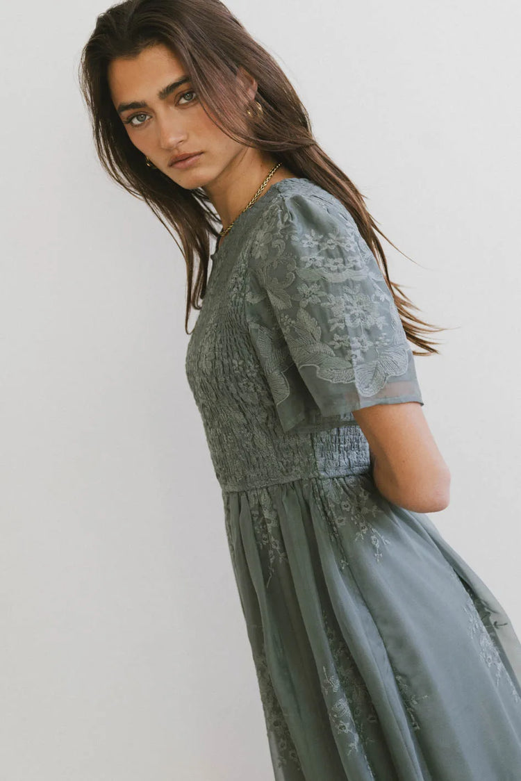 Embroidered detailed dress in teal 