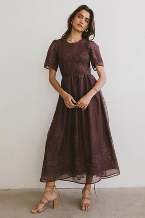 Alora Embroidered Dress in Maroon - FINAL SALE
