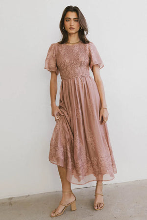 Alora Embroidered Dress in Dusty Rose Alora Embroidered Dress in Dusty Rose