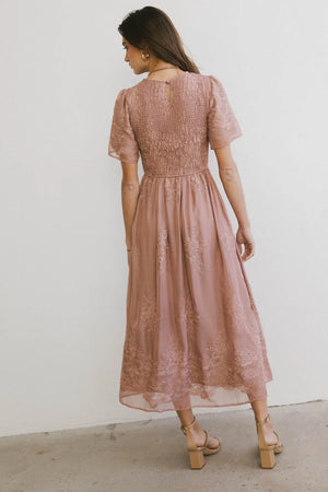 Alora Embroidered Dress in Dusty Rose