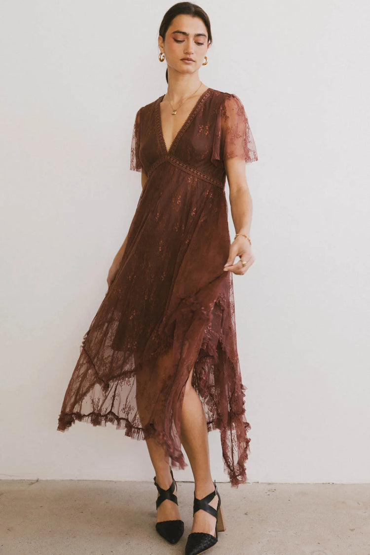 Woven dress in mauve 