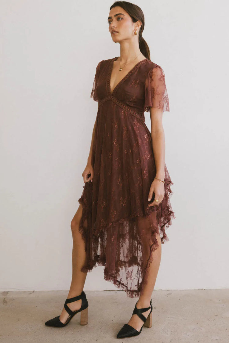 Short sleeves dress in mauve 