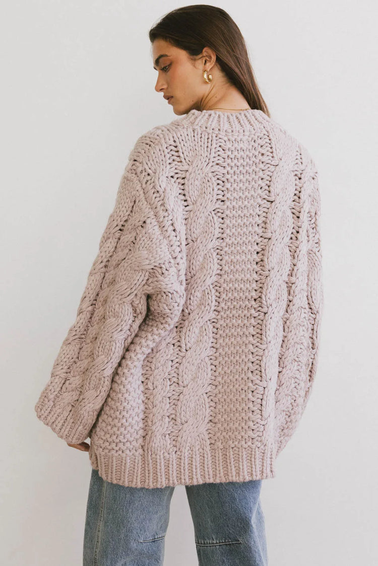 Plain color knit sweater in mauve 