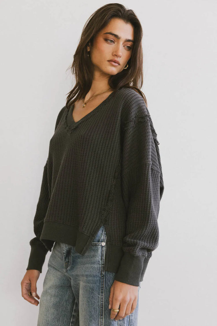 Long sleeves top in charcoal 