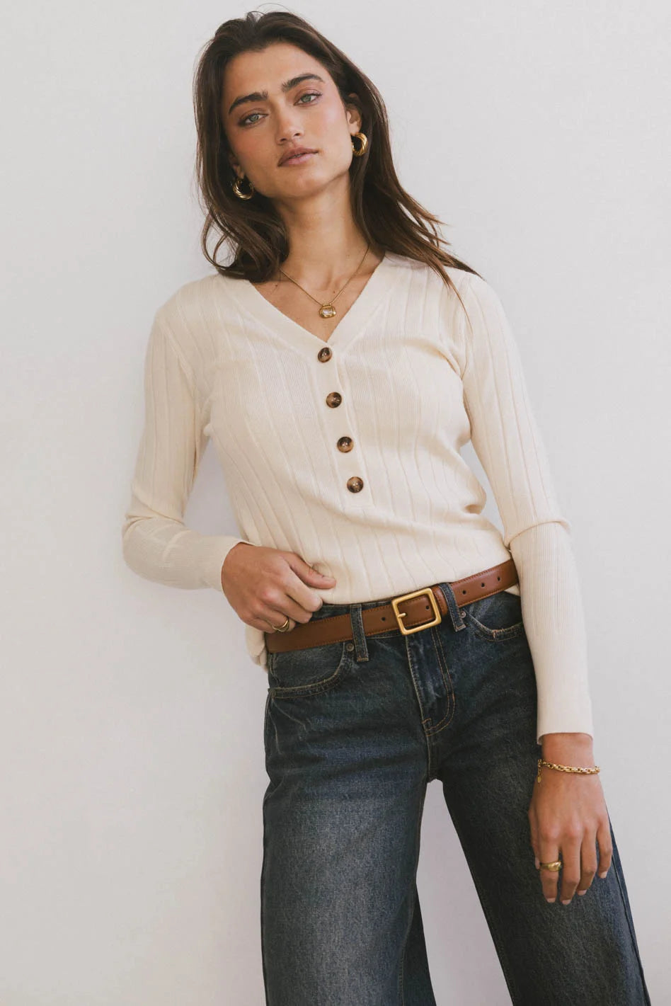 Ribbed Button Front Top in FINAL SALE