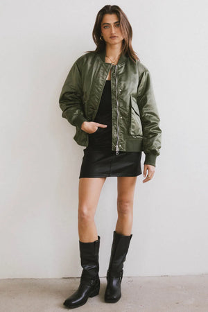 Rylee Satin Bomber Jacket in Green - FINAL SALE